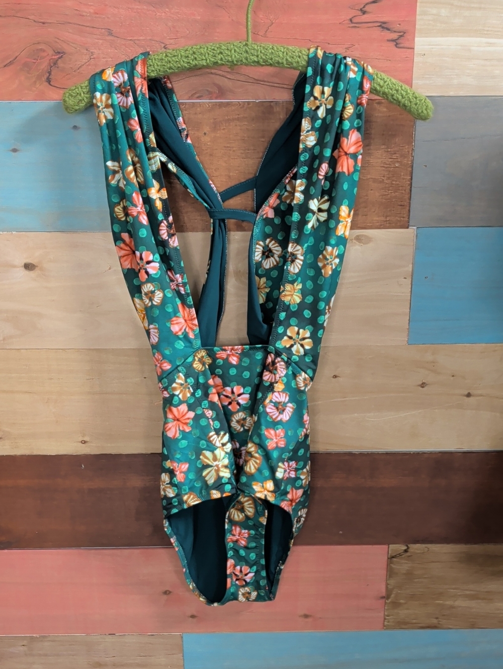Ulla Johnson Teal One-Piece Swimsuit with Coral Floral Trim